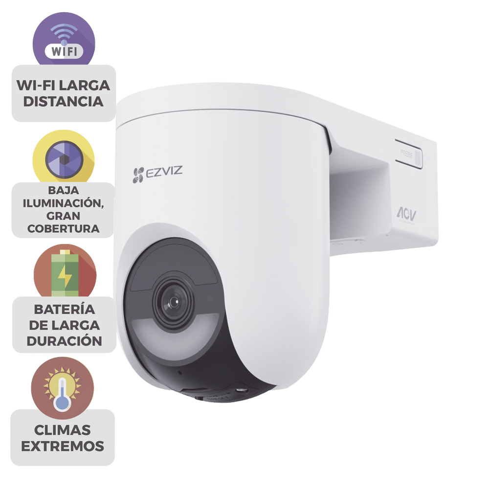 Cámara IP PT Con Batería / Wi-Fi 6 + 4G LTE / 2K+ (4megapixel) / IP65 / Detección IA Persona-Vehiculo / Visión Nocturna Color / Compatible con Panel Solar CSPSP8