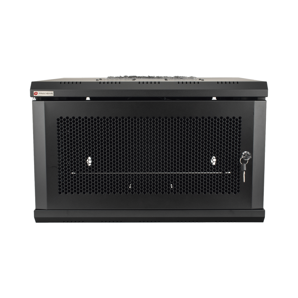 Gabinete de Pared 19 Pulgadas / 6U / 600 x 550 x 368 mm (23.6 x 21.7 x 14.5 in) / Acero SPCC RAL 9004 / Carga Estática 60 kg / IP20 Interior / Ventiladores CA / Panel Cepillo para Cables