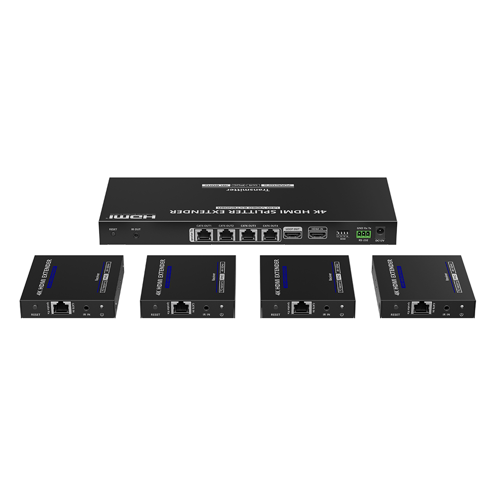 Kit Divisor y Extensor HDMI | 1x4 | Hasta 70 m |Resolución 4K @ 60 Hz | Cat 6/6a/7 | IPCOLOR | CERO LATENCIA | EDID | RS232 | Salida Loop / PoC - Imagen 2