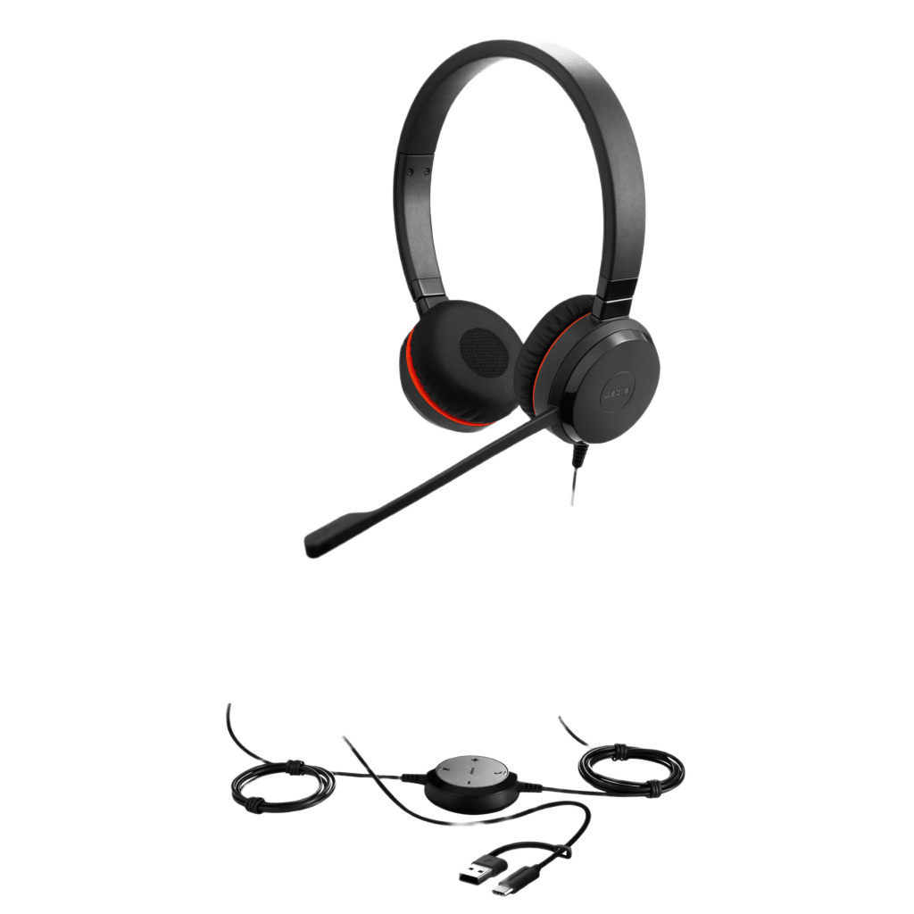 Jabra Evolve 30 II Duo con conexión USB C/A y 3.5mm, micrófono con cancelación de ruido y controlador en el cable con botones e indicadores LED (5399-829-369)) - Imagen 2