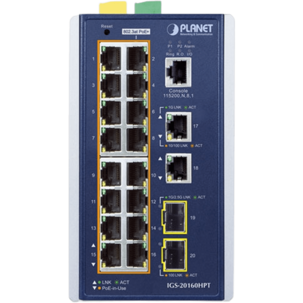 Switch Industrial Administrable 16 puertos 10/100/1000 T 802.3at PoE + 2 Puertos 10/100/1000 T + 2 puertos 100/1000 X SFP - Imagen 2