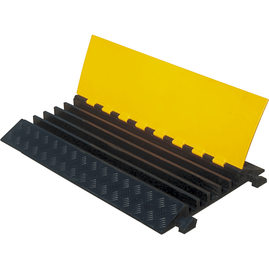 Protector de Cable de 5 Canales / Base de Goma y Tapa de Plástico / Capacidad 4.6 Toneladas / Canal 38x35MM / Longitud 90 cm / Amarillo y Negro - Imagen 3