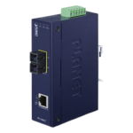 Convertidor de Medios Industrial, Multimodo, Puertos 10/100 Base-TX a 100 Base-FX, Interfaz SC, Hasta 2 km, Carcasa IP30, Soporta Temperatura de -40 a 75°C.