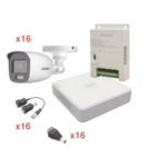 Kit TurboHD 1080p Lite / DVR 16 Canales / 16 Cámaras Bala Exterior ( 2.8mm) con ColorVu + Micrófono Integado / Transceptores / Conectores / Fuente de Poder Profesional
