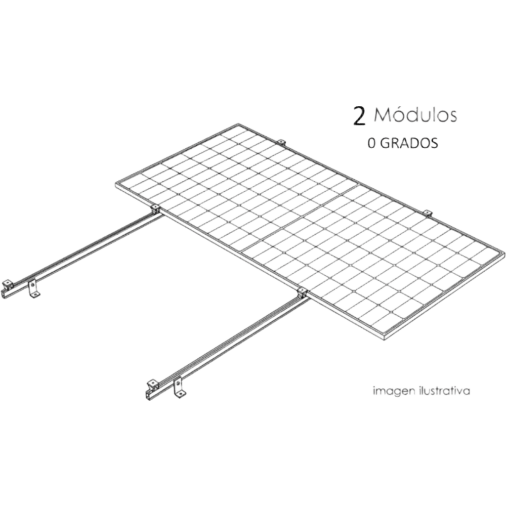Kit Basel Sistema de Montaje Fotovoltaico Para 2 Módulos a 0° / Velocidad de Viento 170 km/h / Módulo 2.382 m x 1.134 m (7.81 ft x 3.72 ft) / Potencia 645 W