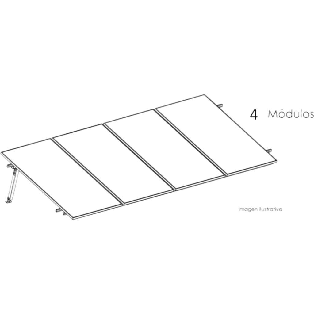 Kit Basel Sistema de Montaje Solar para 4 Módulos / Inclinación 10° / Para Módulo 645 W / Dimensiones del Módulo 2.382 m (7.8 ft) x 1.134 m (3.7 ft) / Velocidad de Viento 170 km/h / Losa Plana Una Fila