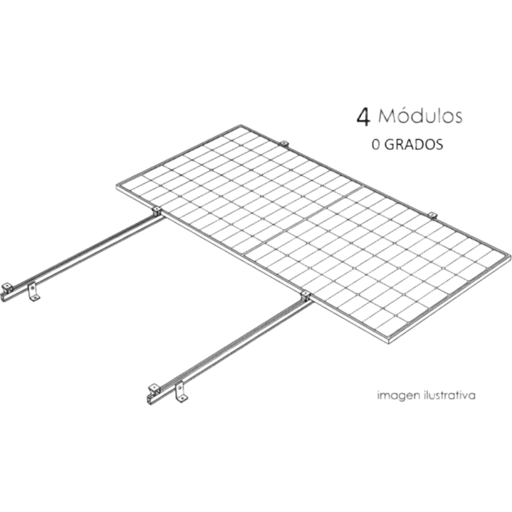 Kit Basel Sistema de Montaje Fotovoltaico Para 4 Módulos a 0° / Velocidad de Viento 170 km/h / Módulo 2.382 m x 1.134 m (7.81 ft x 3.72 ft) / Potencia 645 W