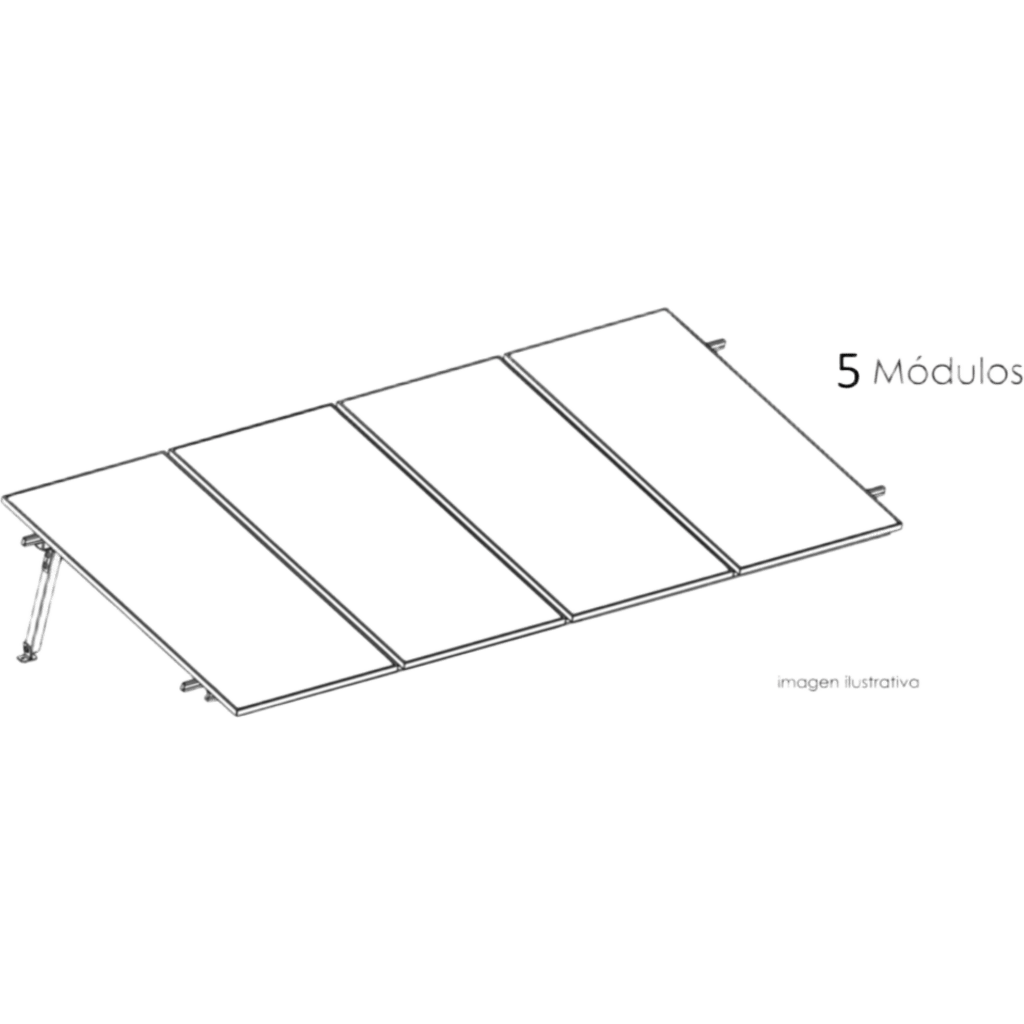 Kit Basel Sistema de Montaje Solar para 5 Módulos / Inclinación 10° / Para Módulo 645 W / Dimensiones del Módulo 2.382 m (7.8 ft) x 1.134 m (3.7 ft) / Velocidad de Viento 170 km/h / Losa Plana Una Fila