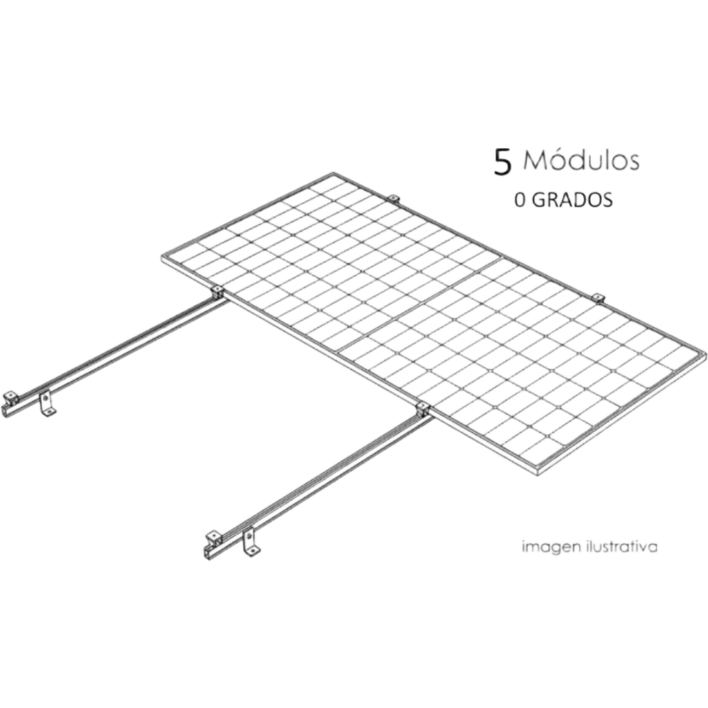 Kit Basel Sistema de Montaje Fotovoltaico Para 5 Módulos a 0° / Velocidad de Viento 170 km/h / Módulo 2.382 m x 1.134 m (7.81 ft x 3.72 ft) / Potencia 645 W