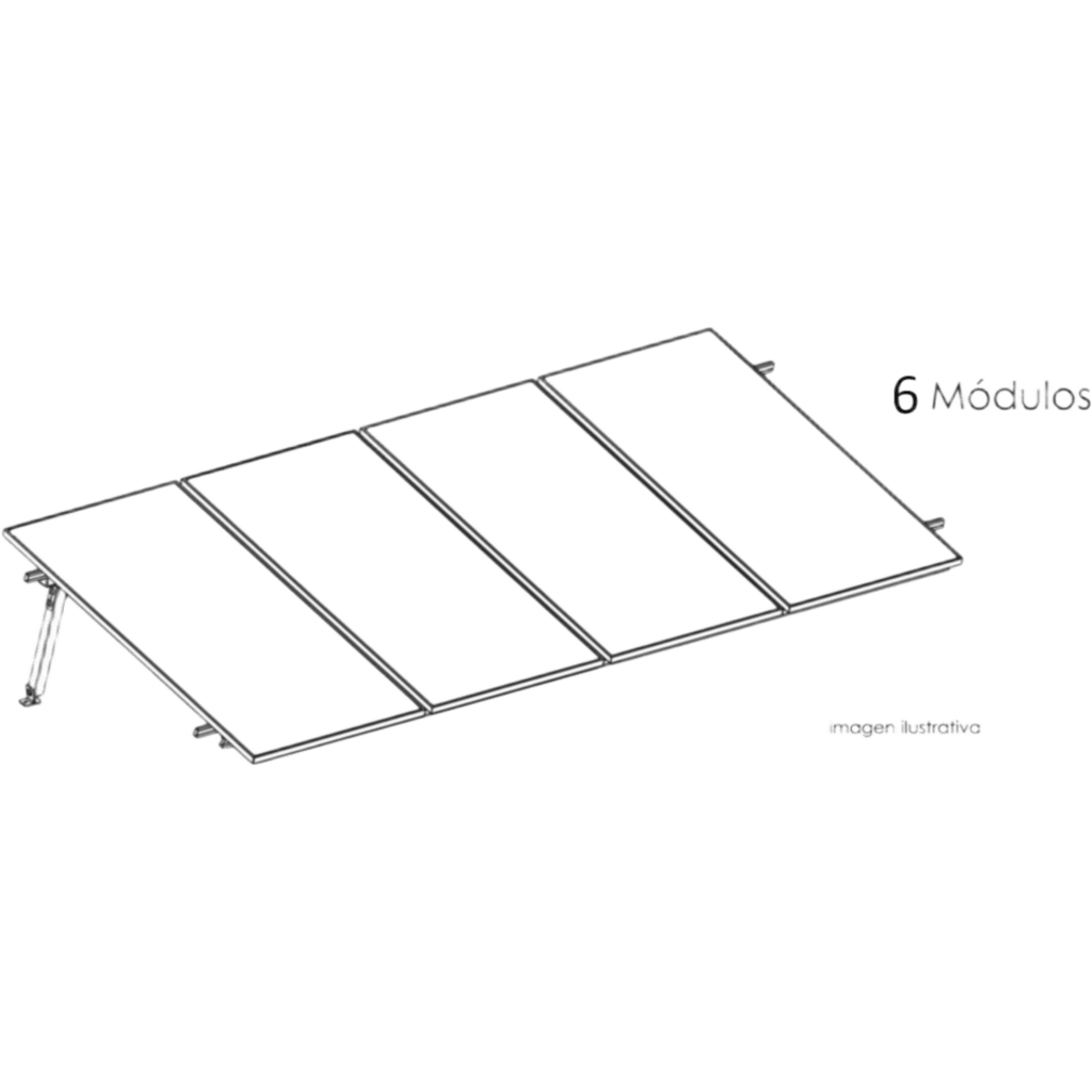 Kit Basel Sistema de Montaje Solar para 6 Módulos / Inclinación 10° / Para Módulo 645 W / Dimensiones del Módulo 2.382 m (7.8 ft) x 1.134 m (3.7 ft) / Velocidad de Viento 170 km/h / Losa Plana Una Fila