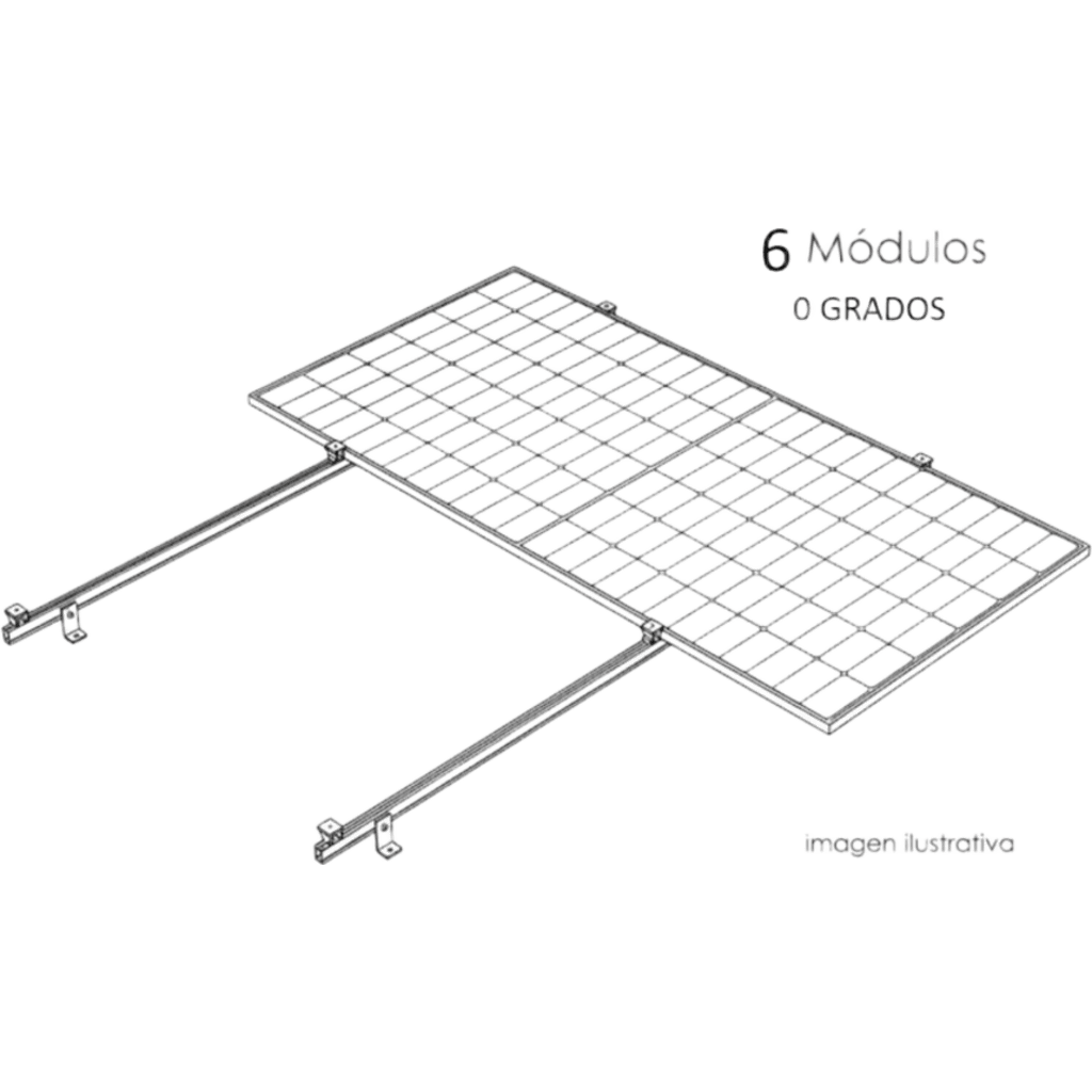 Kit Basel Sistema de Montaje Fotovoltaico Para 6 Módulos a 0° / Velocidad de Viento 170 km/h / Módulo 2.382 m x 1.134 m (7.81 ft x 3.72 ft) / Potencia 645 W