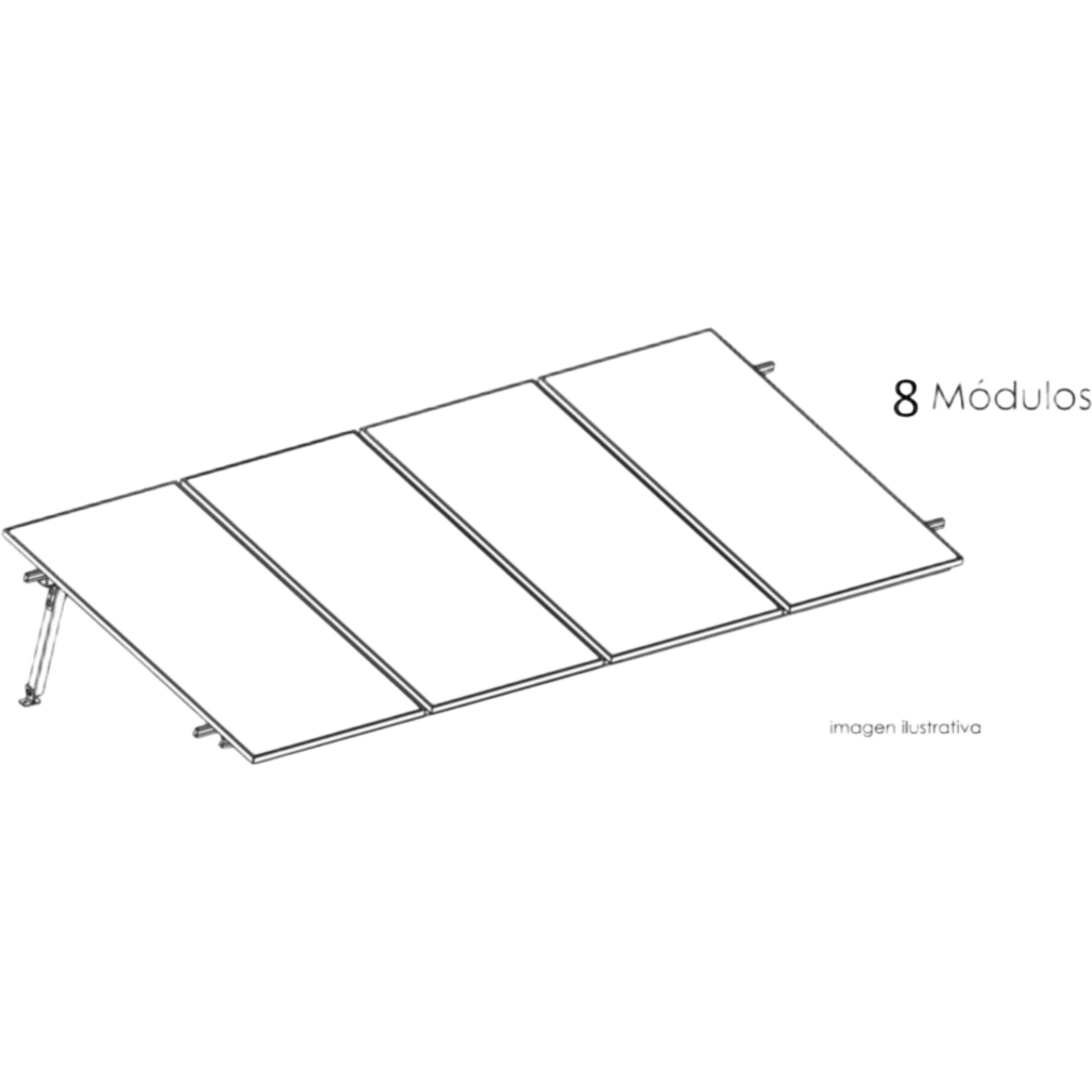 Kit Basel Sistema de Montaje Solar para 8 Módulos / Inclinación 10° / Para Módulo 645 W / Dimensiones del Módulo 2.382 m (7.8 ft) x 1.134 m (3.7 ft) / Velocidad de Viento 170 km/h / Losa Plana Una Fila