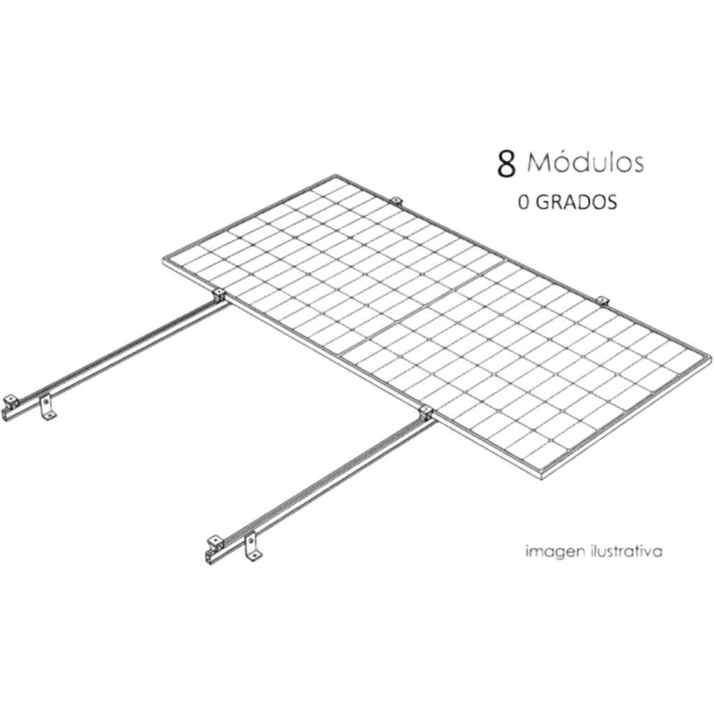 Kit Basel Sistema de Montaje Fotovoltaico Para 8 Módulos a 0° / Velocidad de Viento 170 km/h / Módulo 2.382 m x 1.134 m (7.81 ft x 3.72 ft) / Potencia 645 W