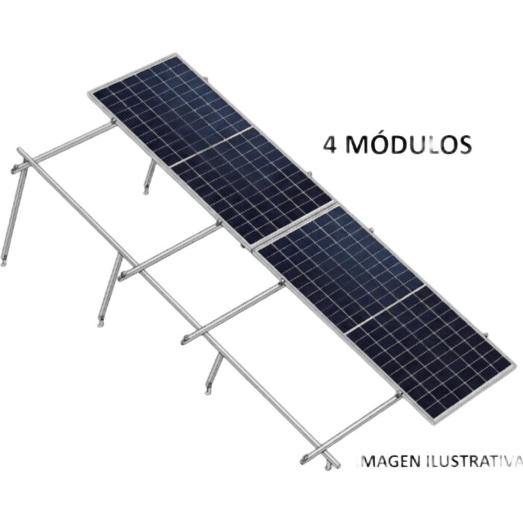 Kit Basel Sistema de Montaje Solar para 4 Módulos / Inclinación 10° / Para Módulo 645 W / Dimensiones del Módulo 2.382 m (7.8 ft) x 1.134 m (3.7 ft) / Velocidad de Viento 170 km/h / Losa Plana Doble Fila