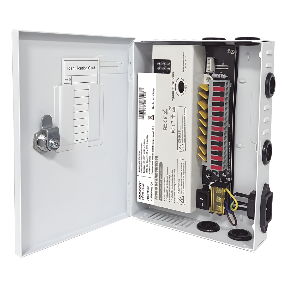 Fuente | 11-15 V | 9 canales | 16 A | Compatible con cámaras 4K | Alta tecnología en seguridad | Doble ventilador | Hasta 1.8 Amperes por Salida | Filtro de ruido por canal | Diseño de alta gama.