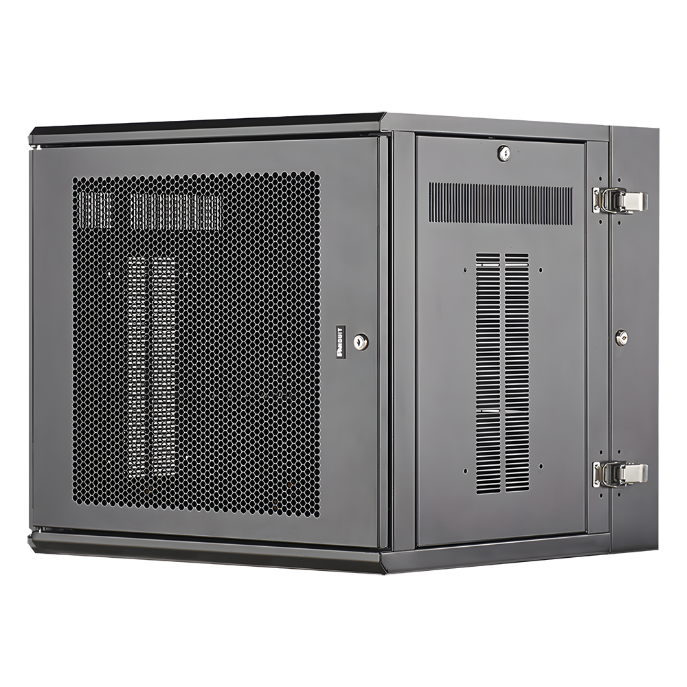 Gabinete PanZone de Montaje en Pared, de 19in, Puerta Ventilada, 12 UR, 635mm de Profundidad, Color Negro