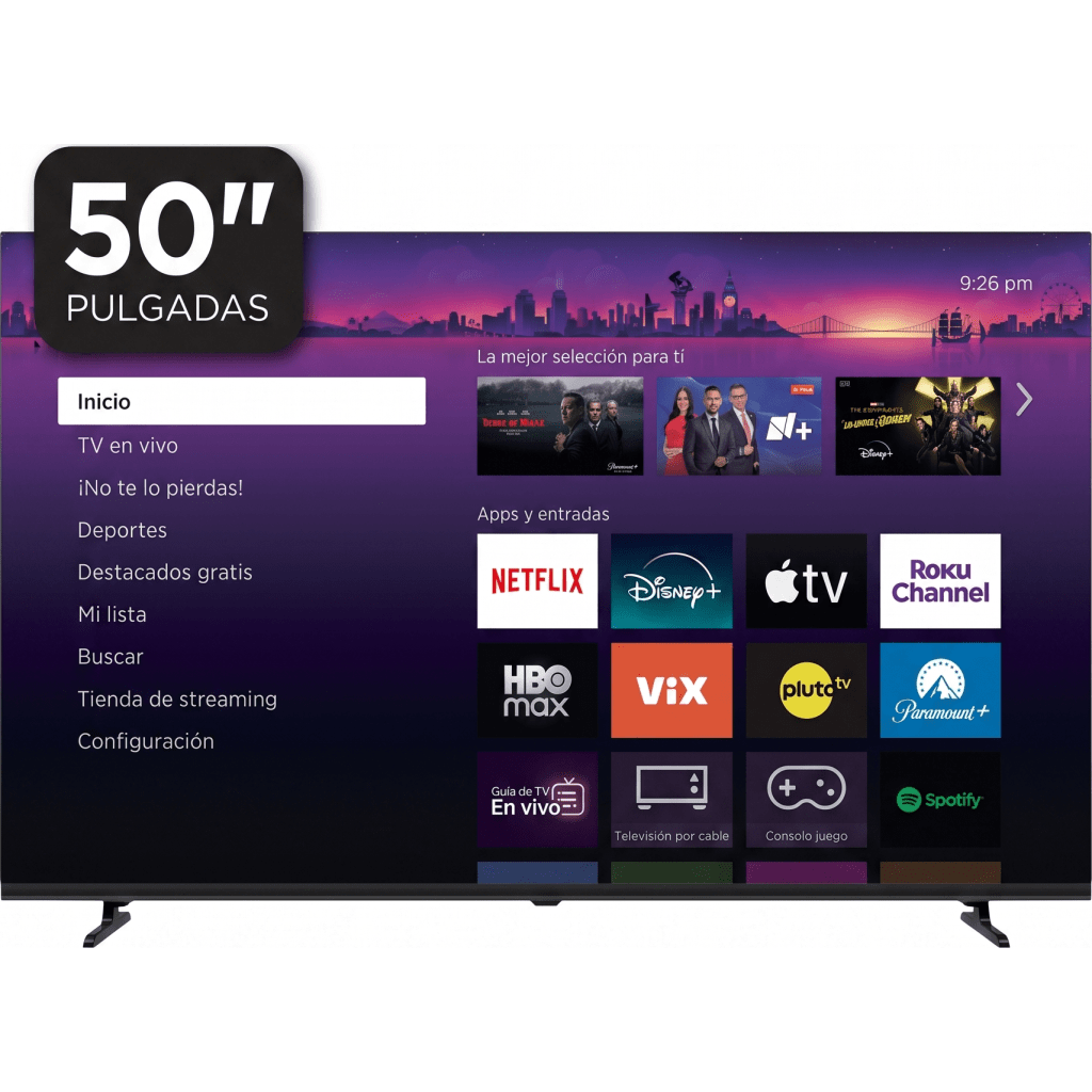ROKU SmartTV QLED 50 Pulgadas / Resolucion 4K UHD / Dolby Audio / 3 puertos HDMI / WiFi / VESA 200x200 mm
