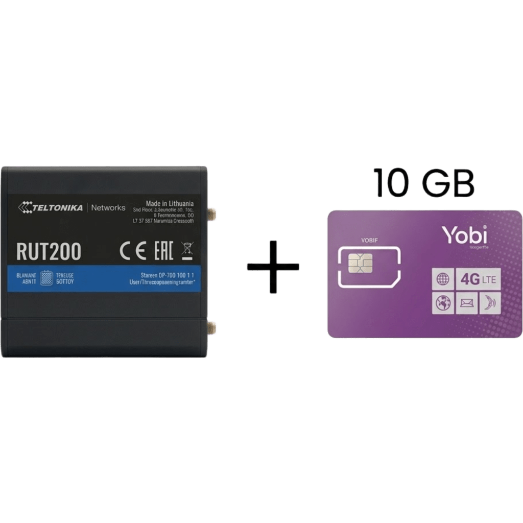 Router Teltonika LTE/4G RUT200 + SIM de YOBI de 10GB por Mes durante un año de servicio (solo datos)