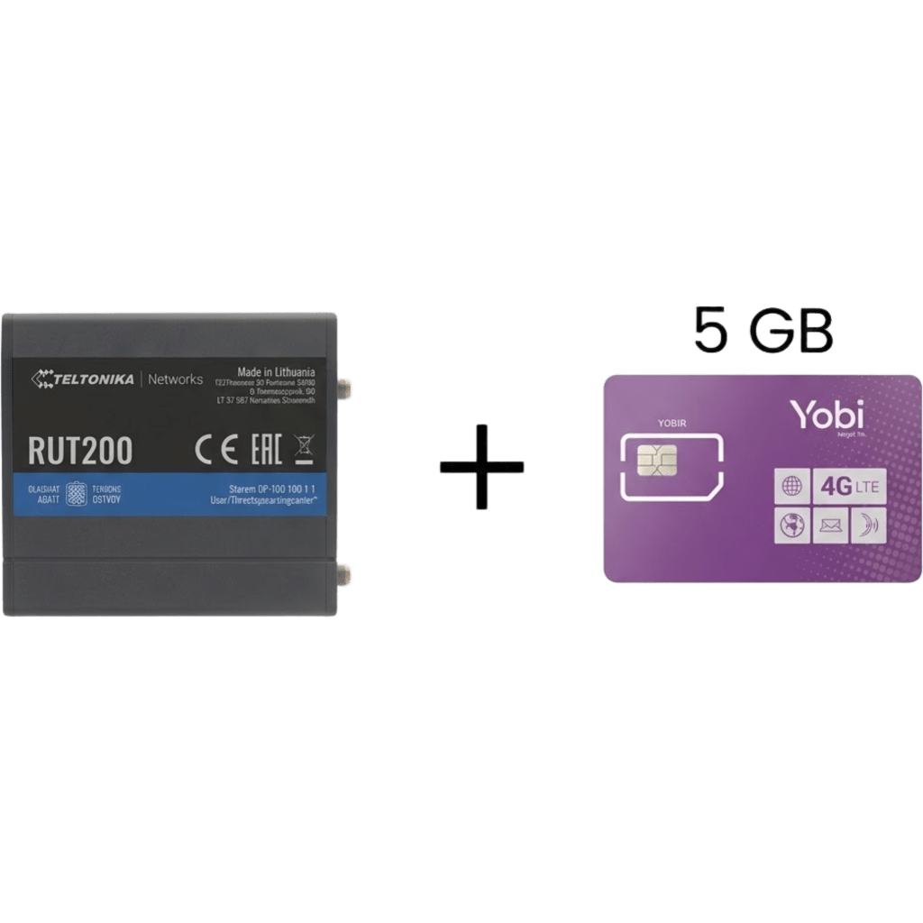 Router Teltonika LTE/4G RUT200 + SIM de YOBI de 5GB por Mes durante un año de servicio (solo datos)