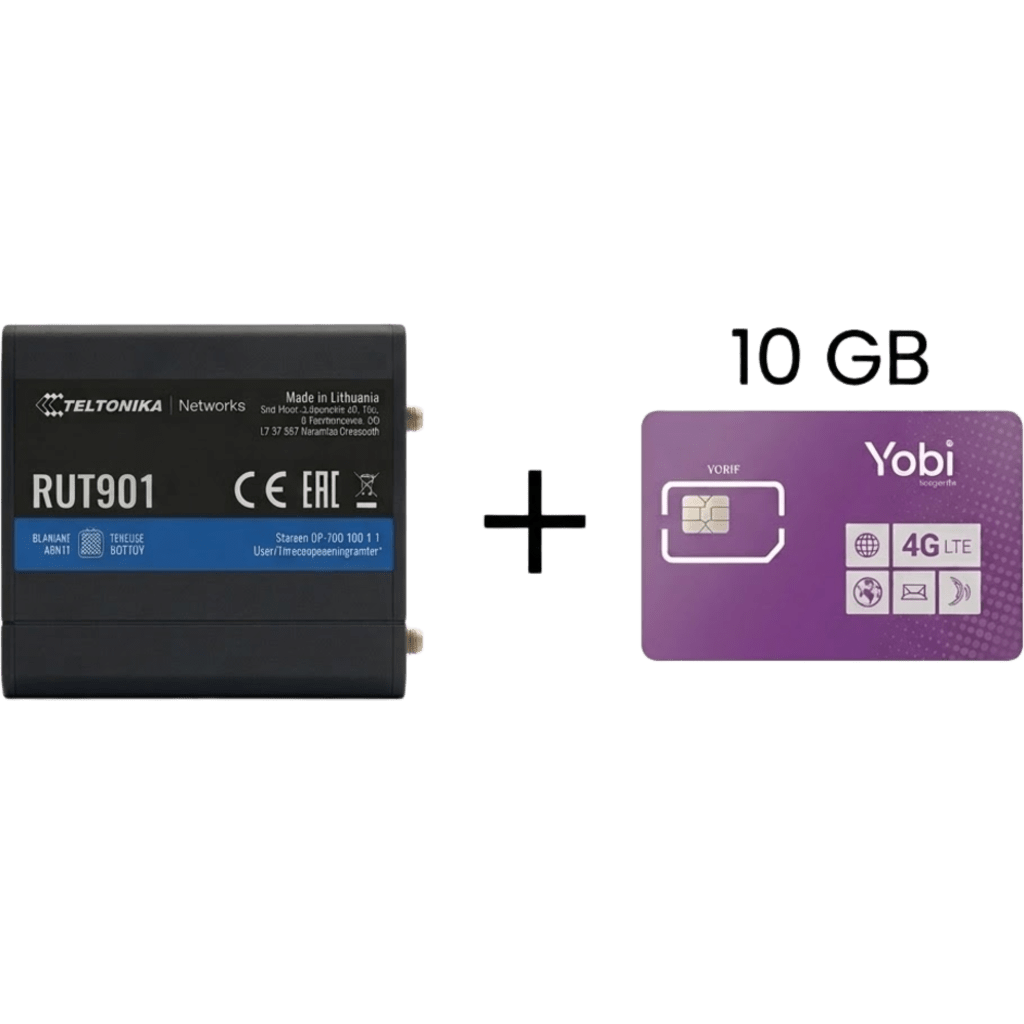 Router Teltonika LTE/4G RUT901 + SIM de YOBI de 10GB por Mes durante un año de servicio (solo datos)