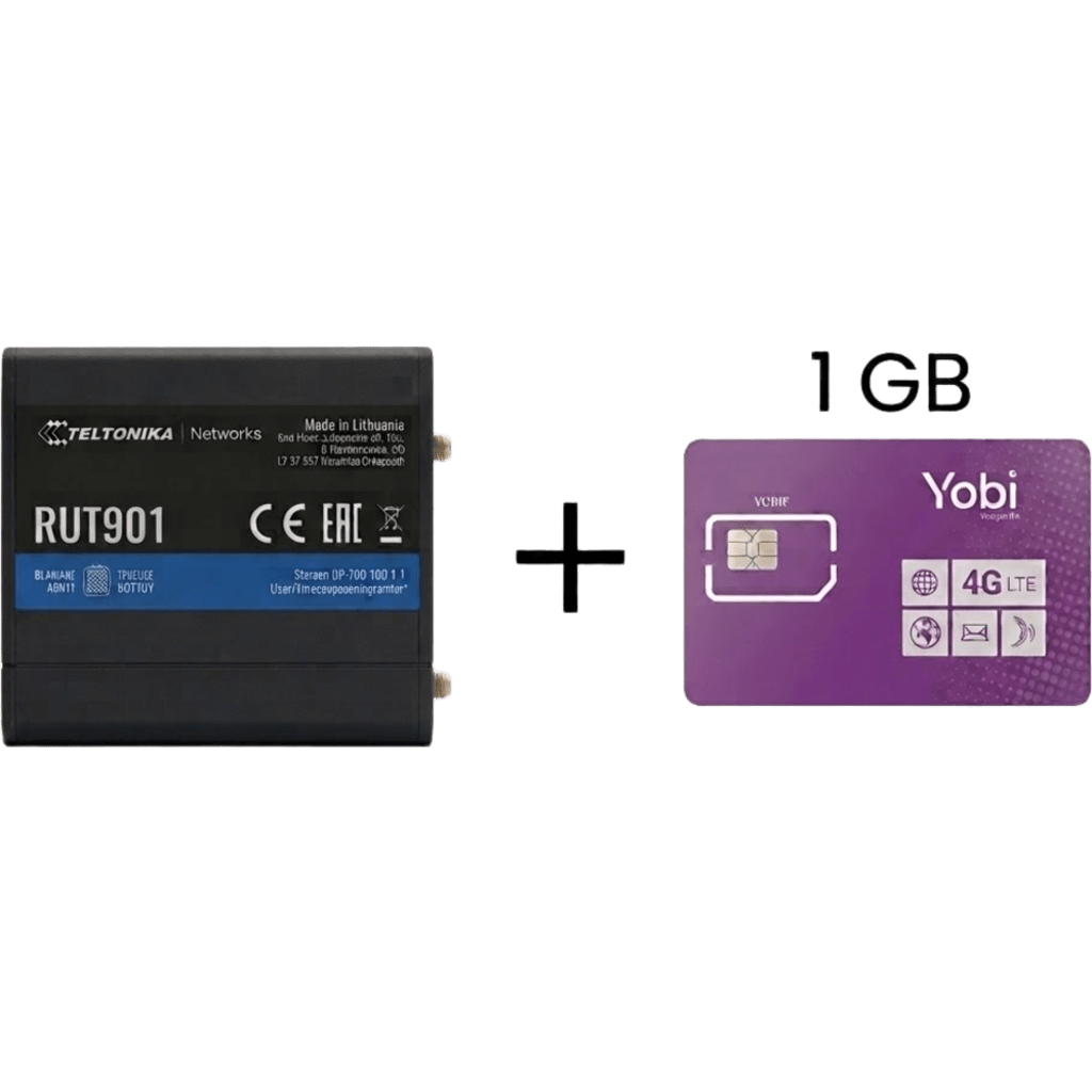 Router Teltonika LTE/4G RUT901 + SIM de YOBI de 1GB por Mes durante un año de servicio (solo datos)