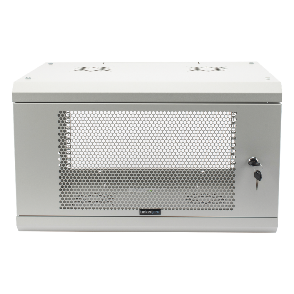 Gabinete de Pared de 6U con Puerta Perforada, 455 mm de Profundidad Total, Rack de 19'', Acero Reforzado Color Blanco