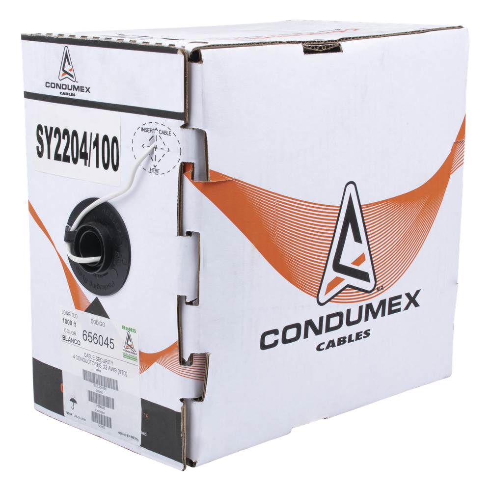 Bobina de 305 Metros (1000 Pies) / Cable de Cobre / 4 x 22 AWG / Tipo Alarmas UL / Para Interior / Color Blanco / Para Aplicaciones de Alarmas de Intrusión / Interfonos / TV Porteros / y Multi-Propósito / Hecho en México