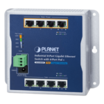 Switch Industrial No Administrable, Múltiple Montaje (Pared, Riel DIN y Magnético), 8 Puertos Gigabit con 4 puertos PoE 802.3at, Hasta 120 W.