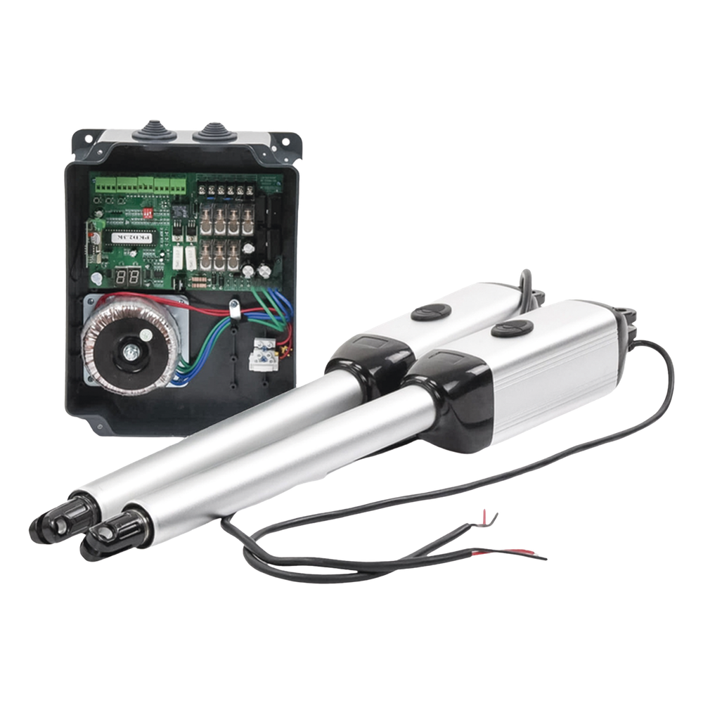 Kit de brazos para automatizar portones vehiculares abatibles de 2 hojas/ 3 Mts / 300 Kg / Uso solo residencial / Compatible con respaldo de energía