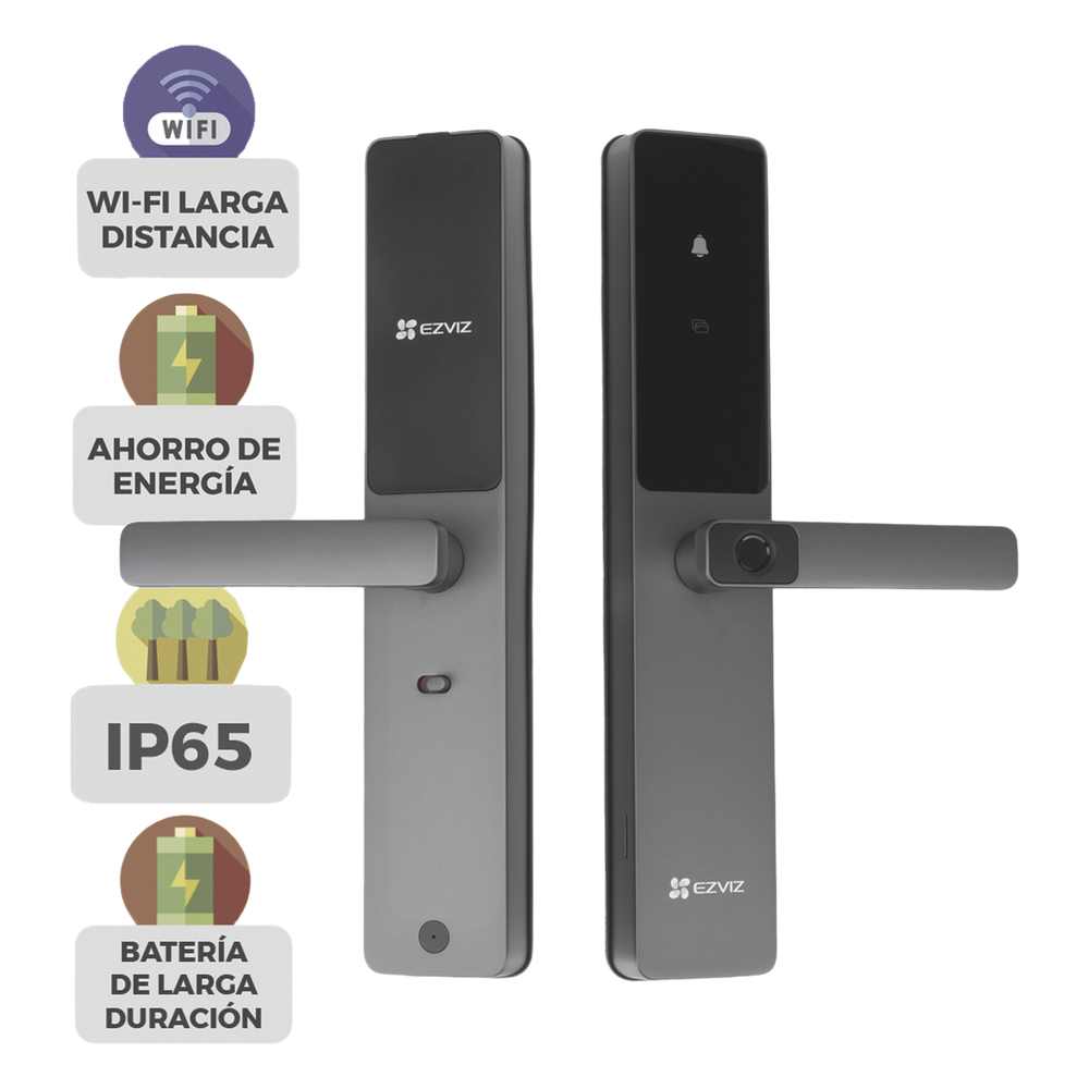 Cerradura Inteligente / Cerrojo Tipo Americano / Wi-Fi / Bluetooth / Códigos Temporales Para Visitantes / Lectura de Huella / Lectura de Tag / Contraseña / Botón para Timbrar / Apertura remota desde la APP / No Requiere Hub