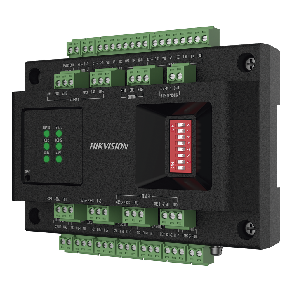 Expansor de 2 Puertas para Paneles de Control de Acceso DS-K27 Series / Comunicación RS-485 / 4 Entradas y 2 Salidas Auxiliares