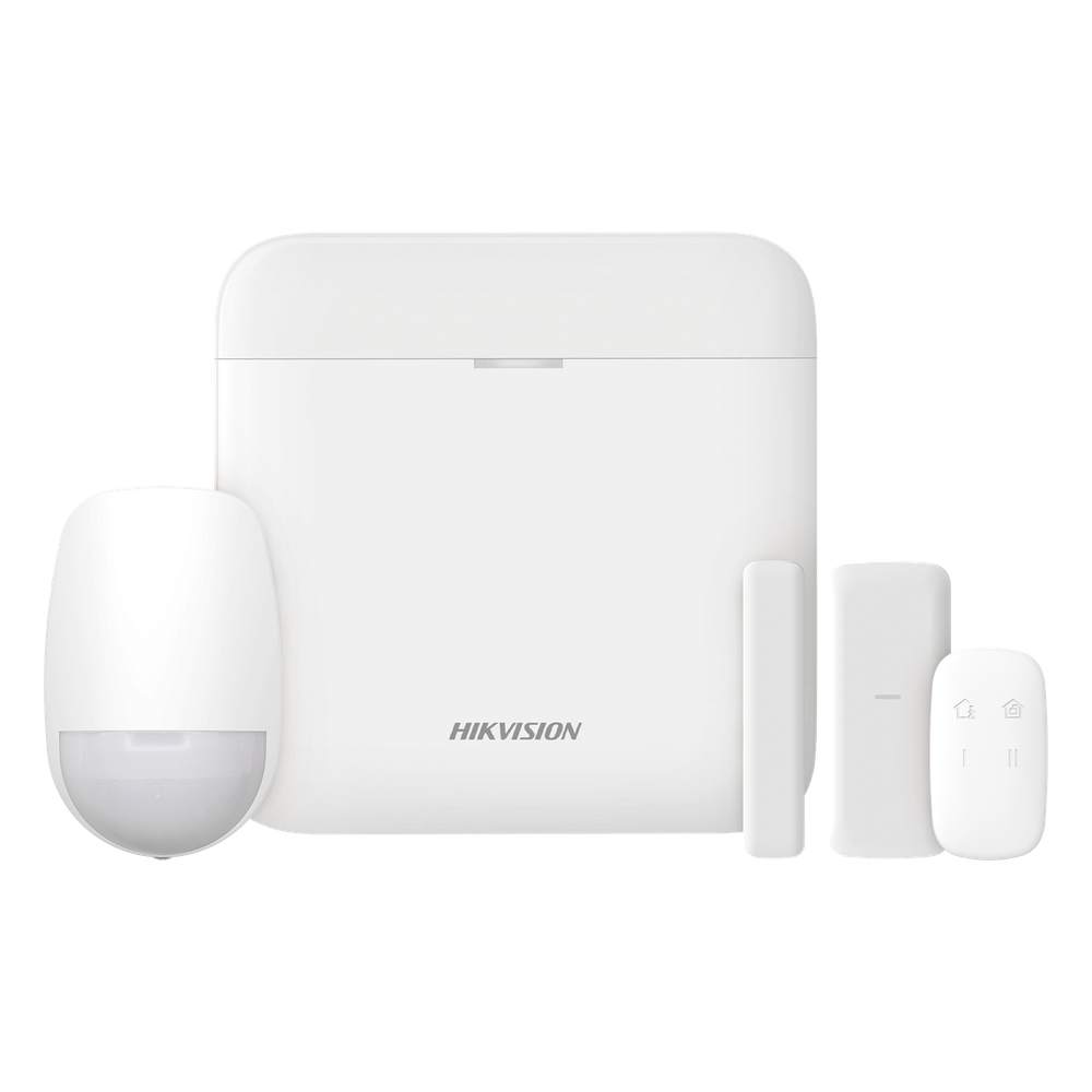 (AX PRO) KIT de Alarma AX PRO con GSM (3G/4G) / Incluye: 1 Hub con bateria de respaldo / 1 Sensor PIR / 1 Contacto Magnético Slim / 1 Control Remoto / Wi-Fi / Compatible con Hik-Connect P2P