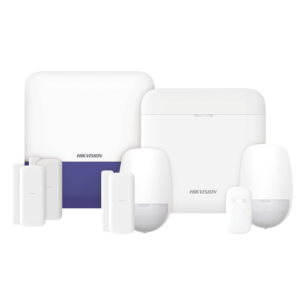 (AX PRO) KIT de Alarma AX PRO con GSM (3G/4G) / Incluye: 1 Hub con bateria de respaldo / 2 Sensores PIR / 3 Contactos Magnéticos mini / 1 Control Remoto / 1 Sirena Inalambrica Exterior / WiFi / Compatible con Hik-Connect P2P