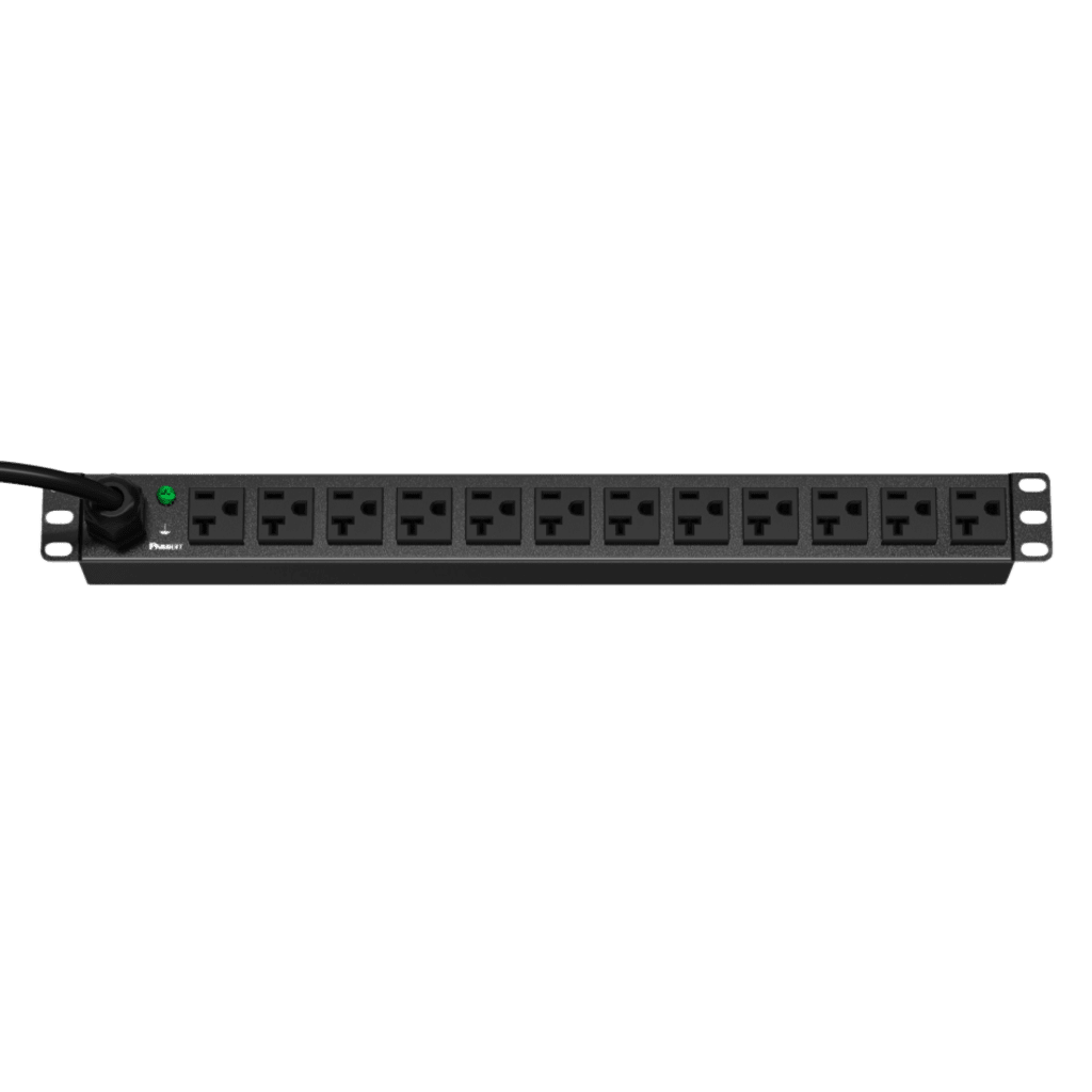PDU ES2P Básico para Distribución de Energía, Enchufe de Entrada NEMA 5-15P, Con 12 Contactos NEMA 5-20R, Instalación Horizontal de 19in, 1UR, 15 Amp, 120 Vca