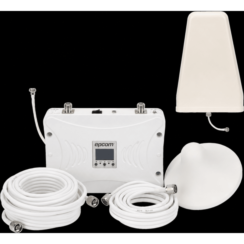 Kit Amplificador de Señal Celular 2G, 3G y 4G / Mejora llamadas convencionales y VoLTE / Amplifica señal de TELCEL, AT&T y MOVISTAR / Cubre hasta 300 m² con una antena y hasta 900 m² con 3 antenas.