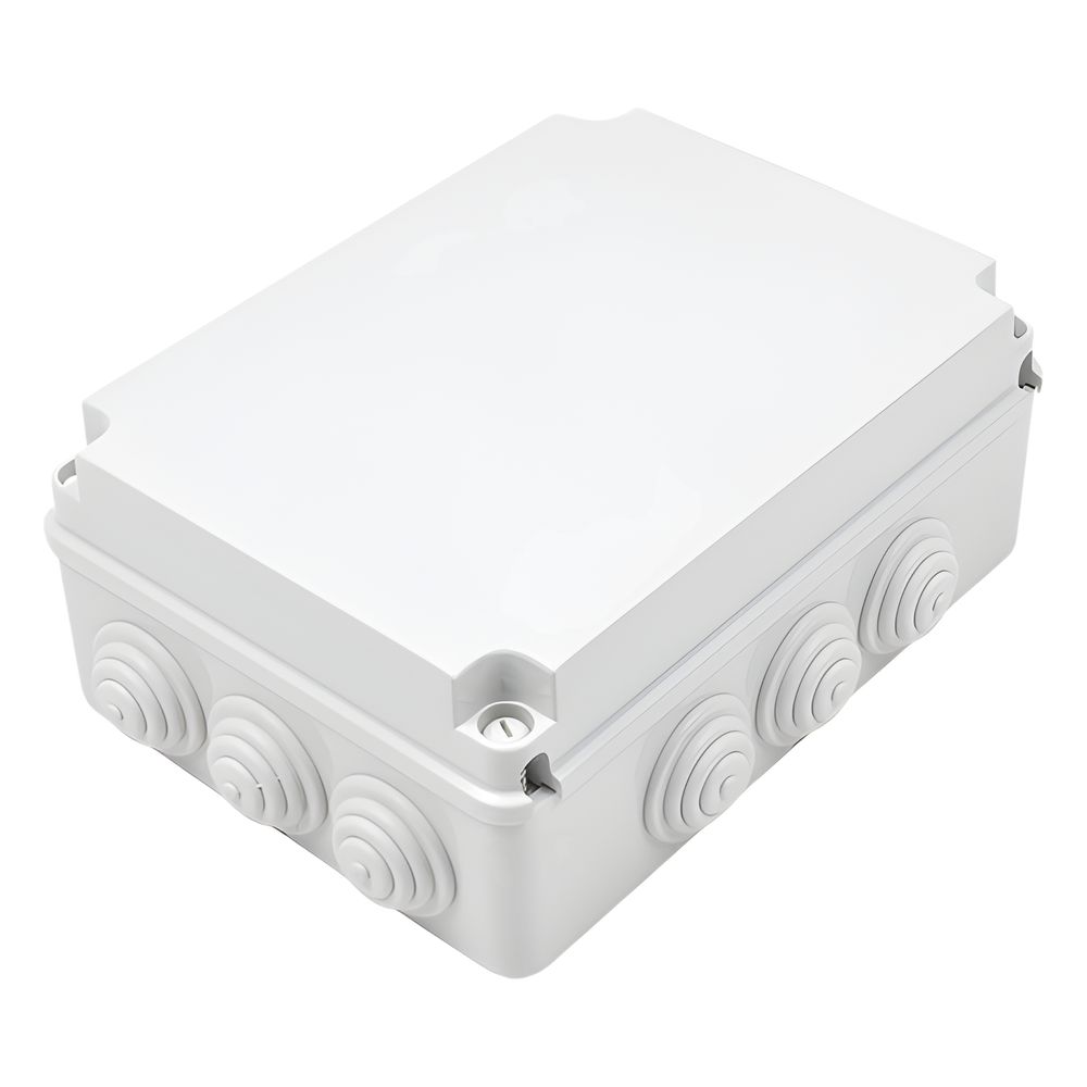 Caja Estanca de PVC Para Derivación y Conexión, 12 Entradas, Tapa Atornillada, 300x220x120 mm (Área interna), Uso Exterior IP55, Material que no Propaga el Fuego y Libre de Hálogenos