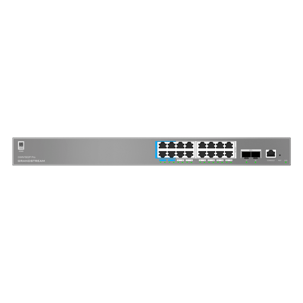 Switch de Red Empresarial Capa 2++ / Serie GWN7800 Pro / 16 Puertos Gigabit Ethernet / 2 SFP+ a 6 SFP+ / PoE/PoE+/PoE++ / Stacking hasta 8 Dispositivos / GDMS Cloud / GWN Manager