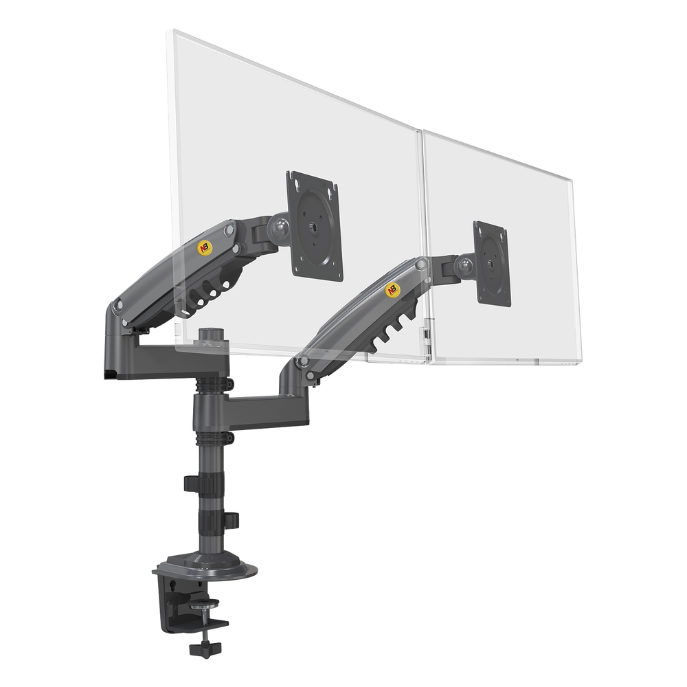 Montaje de Escritorio articulado para 2 monitores de 17 a 27" /  Soporta hasta 9kg por monitor / Vesa 75 x 75 / 100 x 100 / Acero / Rotación: 360°