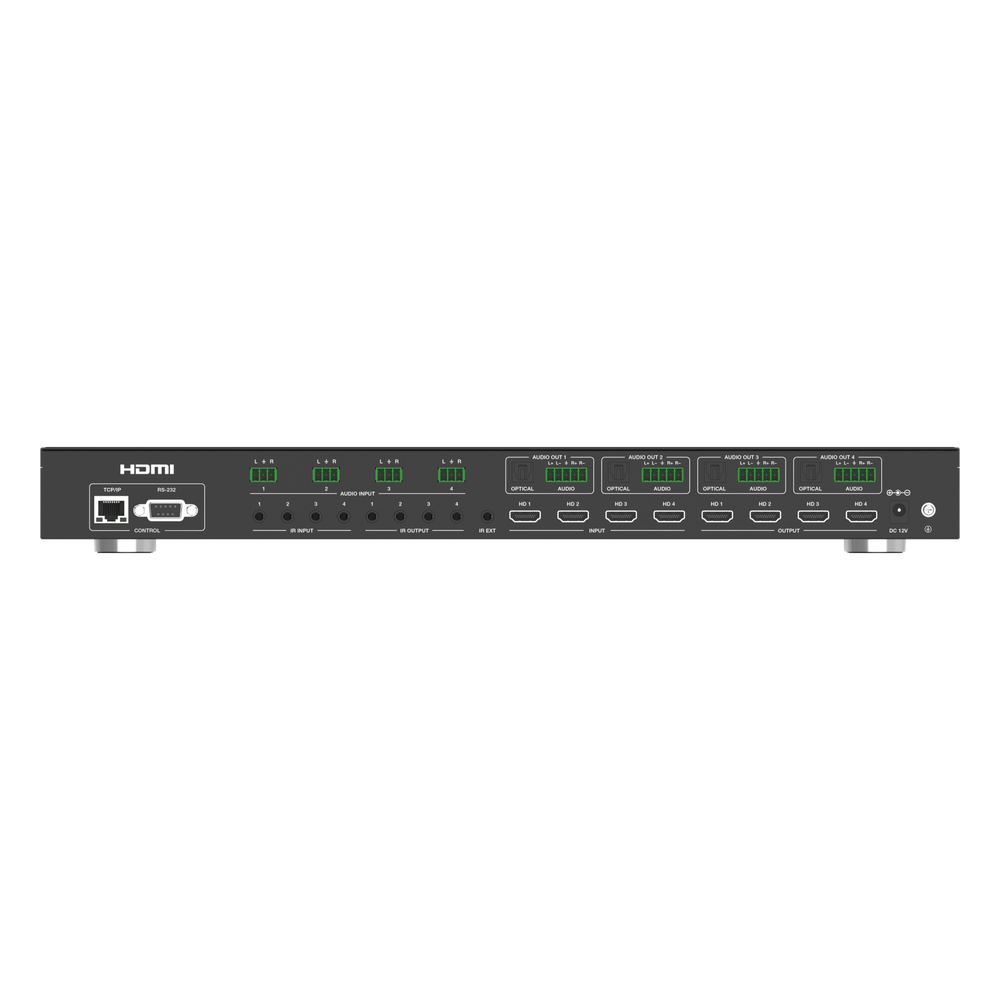 Switch de Video Matrix 4x4 HDMI 2.0 | 18Gbps Ancho de Banda | 4K2K@60Hz Resolución | 4 Entradas 4 Salidas HDMI | Audio LPCM y Dolby Digital | Control TCP-IP y RS-232 | Conectores Phoenix para Audio | Metal Enclosure - Imagen 2