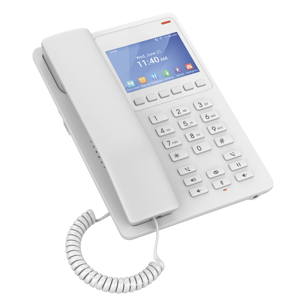 Teléfono IP Hotelero con pantalla LCD a color, 2 líneas SIP con 2 cuentas, codec Opus, IPV4/IPV6, color blanco, con gestión en la nube GDMS - Imagen 2