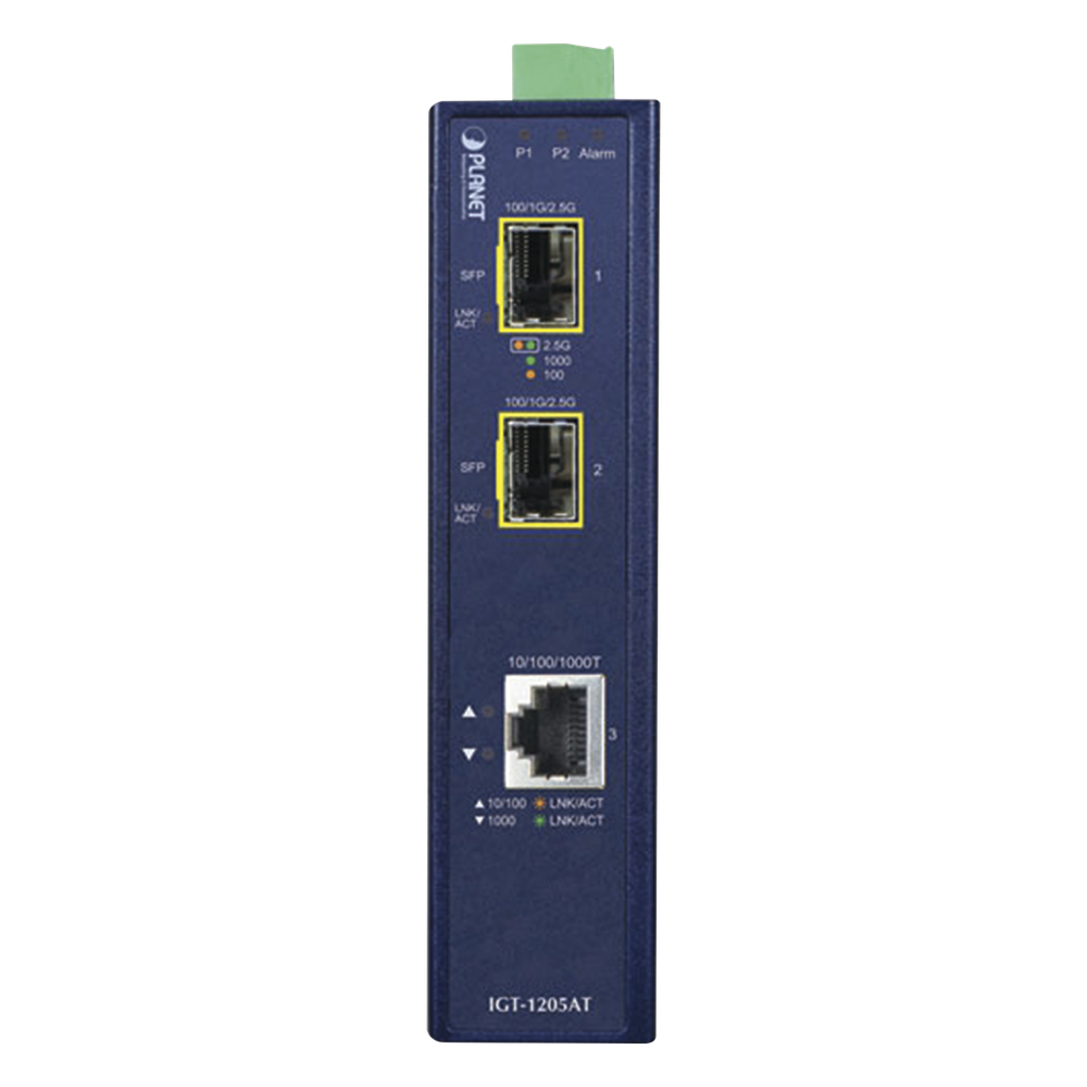 Convertidor de Medios Industrial de 1 Puerto Ethernet 10/100/1000 Base-T a 2 Puertos SFP 100/1000/2500 Base-X - Imagen 2