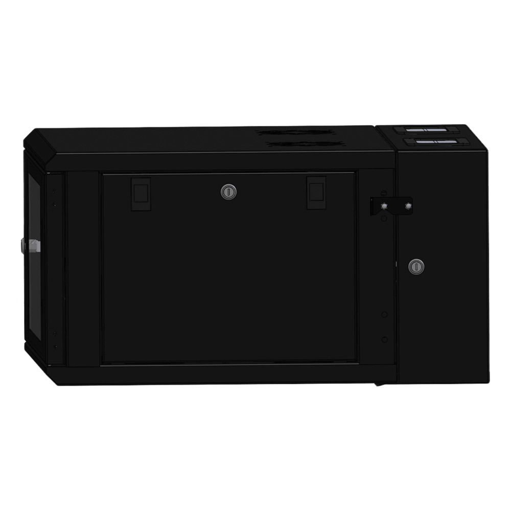Gabinete Rackeable / 06 Unidades / Pared 19 Pulgadas / Puerta de Cristal / Pintura Electroestática Negro / Abatible 120° / Ventilación 120 mm - Imagen 2
