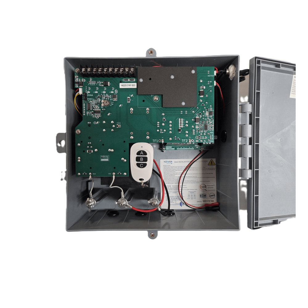Energizador para Cerco Eléctrico Anti-Plantas / 10,000 Volts / 10,000 Metros Lineales / Alimentación AC 127-220V o Solar / Control Remoto RF 433 MHz / Sistema de Alarma Integrado / Salida Auxiliar 12Vdc 1.5A / Respaldo con Batería Int - Imagen 2