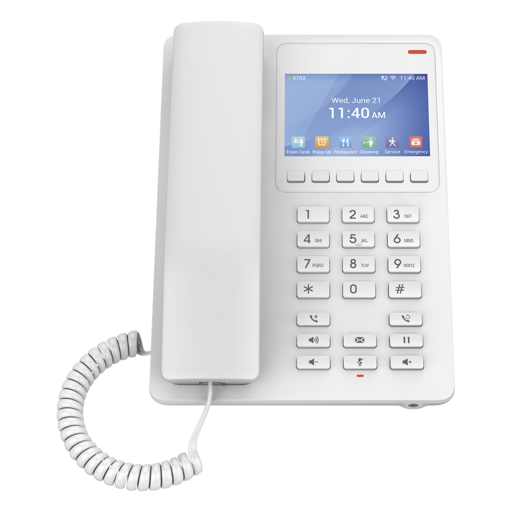 Teléfono IP Hotelero con pantalla LCD a color, 2 líneas SIP con 2 cuentas, codec Opus, IPV4/IPV6, color blanco, con gestión en la nube GDMS - Imagen 3