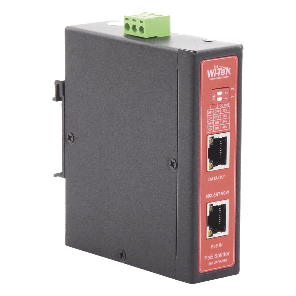 Splitter PoE IN hasta 90 W / Salida DC 12v/16V/24v o 48V / Carcasa metálica / Industrial soporte para riel DIN / Aplicaciones CCTV - Imagen 4