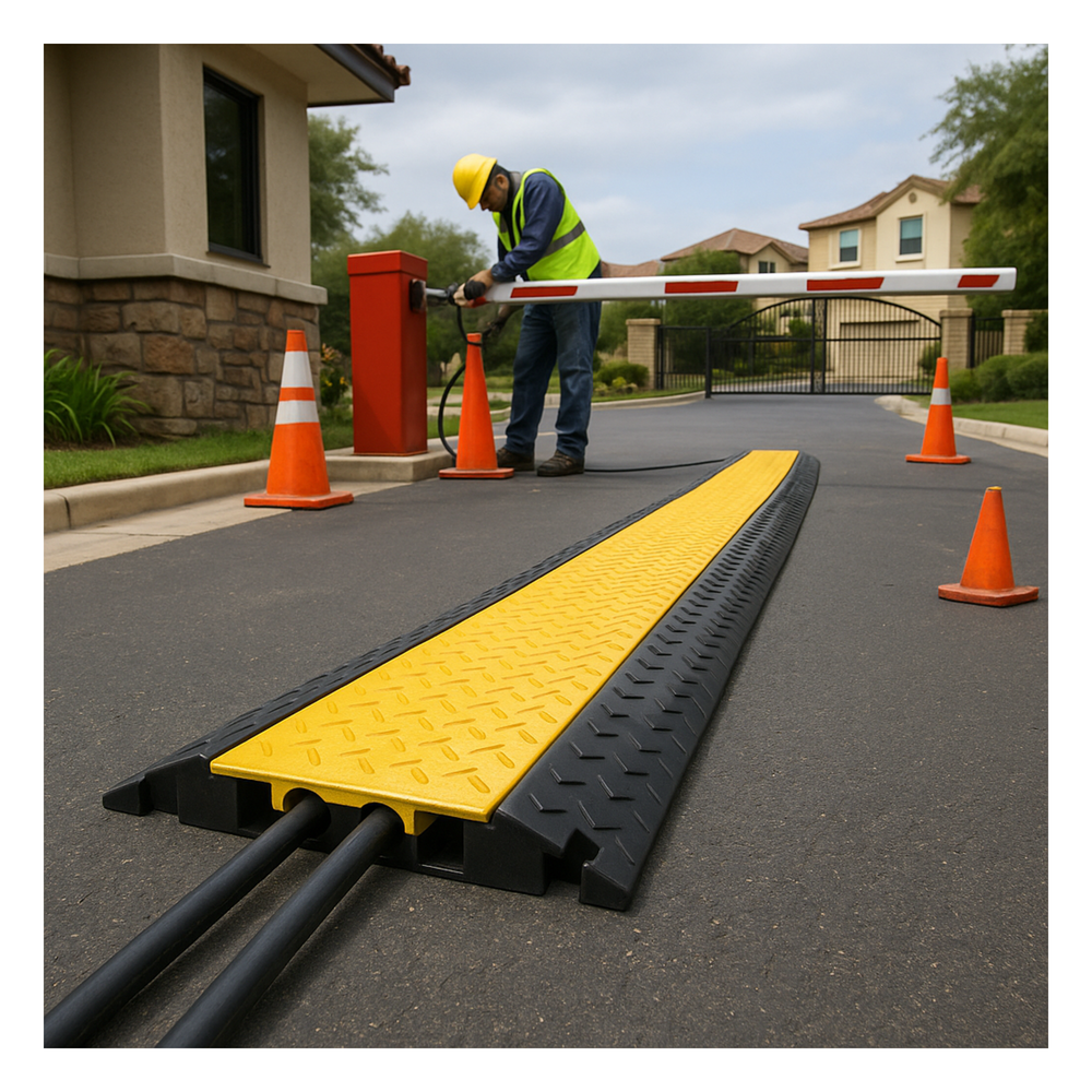 Protector de Cable de 5 Canales / Base de Goma y Tapa de Plástico / Capacidad 4.6 Toneladas / Canal 38x35MM / Longitud 90 cm / Amarillo y Negro - Imagen 4