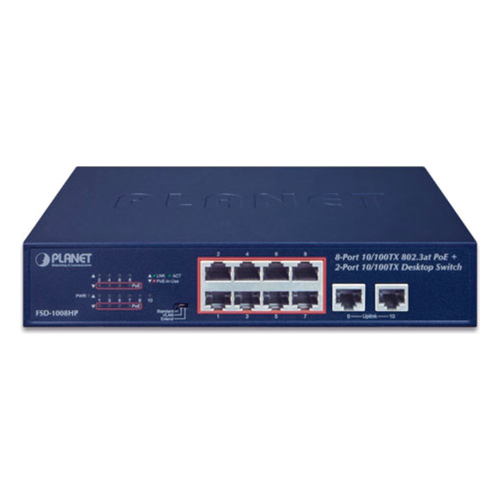 Switch de Escritorio de 8 Puertos 10/100TX 802.3at PoE+ / 2 Puertos 10/100TX / 120W PoE Budget / Modos Standard, VLAN y Extendido / Distancia Extendida Hasta 250m - Imagen 2