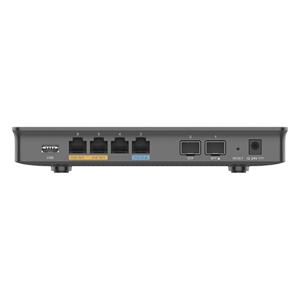 Router Gigabit VPN / Balanceador de cargas / 30,000 sesiones NAT / 4 puertos 10/100/1000 Mbps + 2 puertos SFP (WAN/LAN) / 1 puerto entrada PoE(af/at) / 2 puertos salida PoE (af/at) / Compatible con GWN Cloud. - Imagen 2
