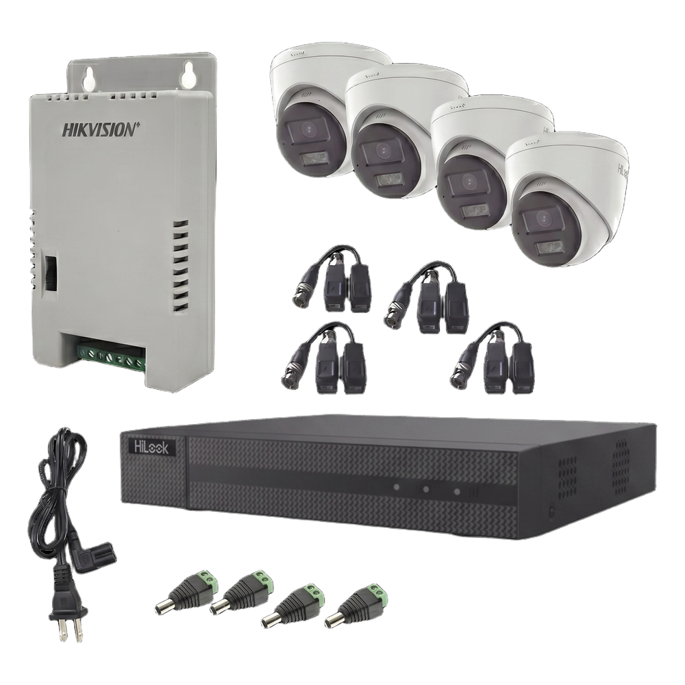 Kit HiLook Audio Bidireccional TurboHD 1080p / DVR Metalico 4 Canales / 4 Cámaras Eyeball (Exterior) con Bocina y Microfóno Integrado / 1 Fuente de Poder / Accesorios - Imagen 2
