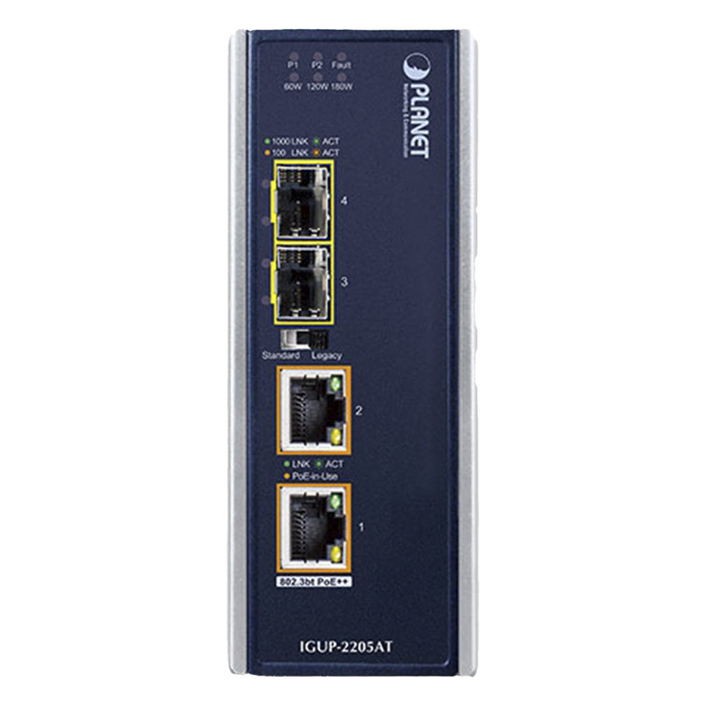 Convertidor de Medios Industrial de 2 Puertos SFP 100/1000X a 2 Puertos RJ45 10/100/1000T 802.3bt PoE++ - Imagen 2